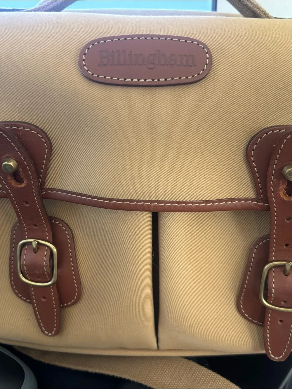 Tan Camera Bag with Brown Leather Trim